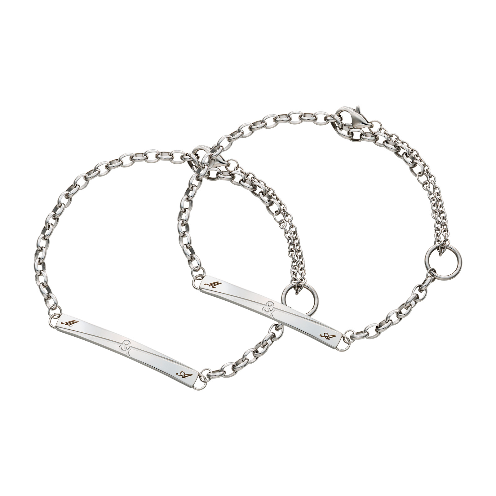 ステンレス フリーサイズ イニシャル ペアブレスレット