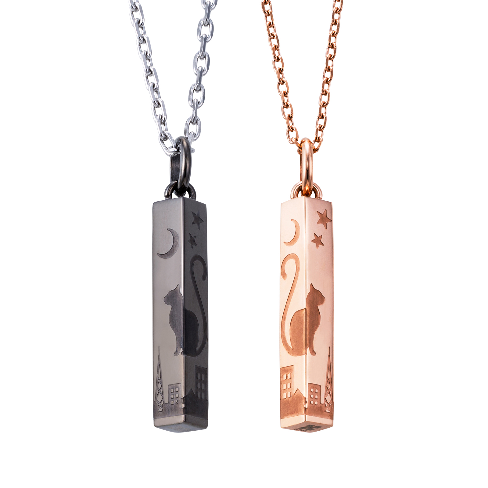 ステンレス 猫 ペアネックレス