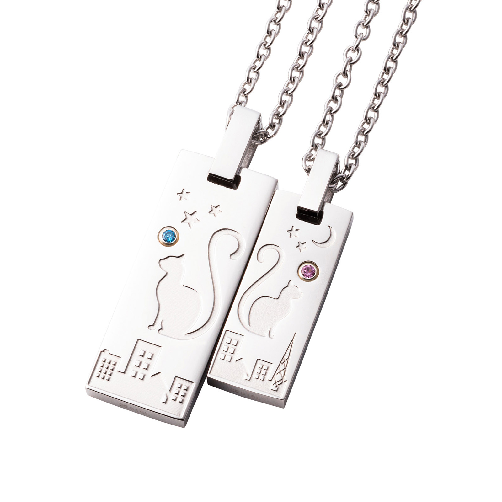 ステンレス 猫 カラーストーン ネックレス