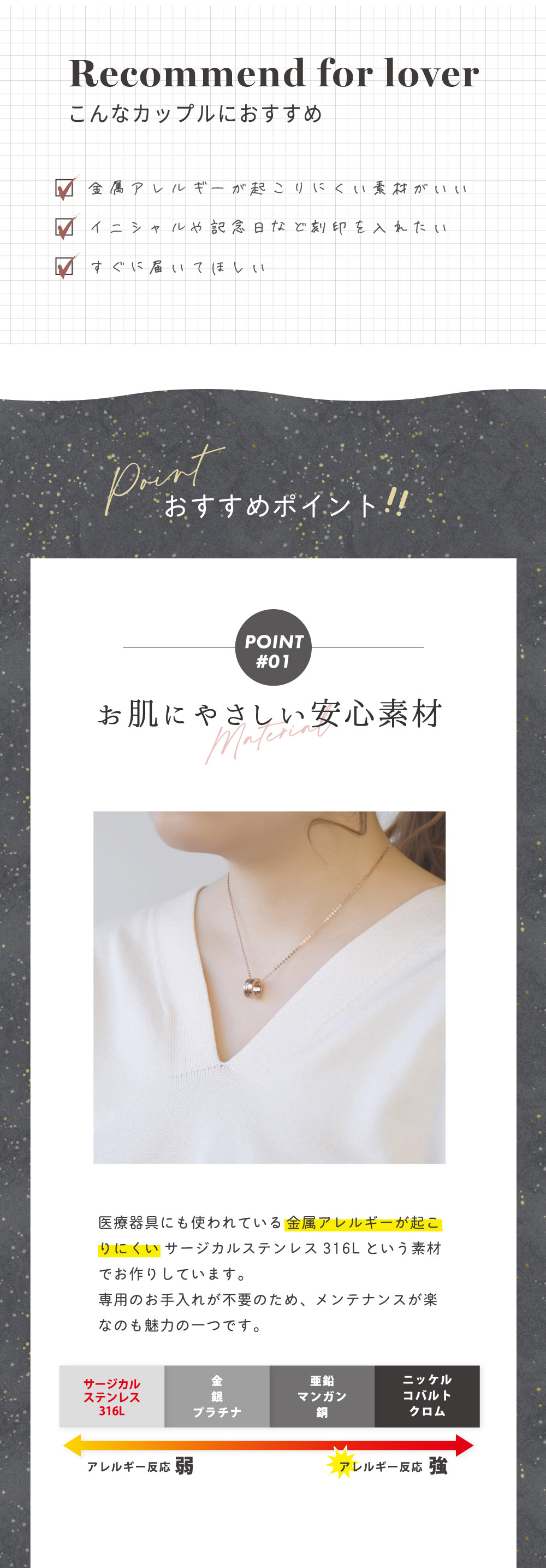 ステンレス ペアネックレス クロス 円周率 4SUP103GO&4SUP103BK 