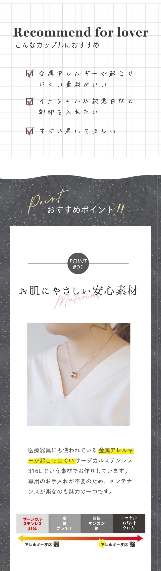 ステンレス ペアネックレス クロス 円周率 4SUP103GO&4SUP103BK 