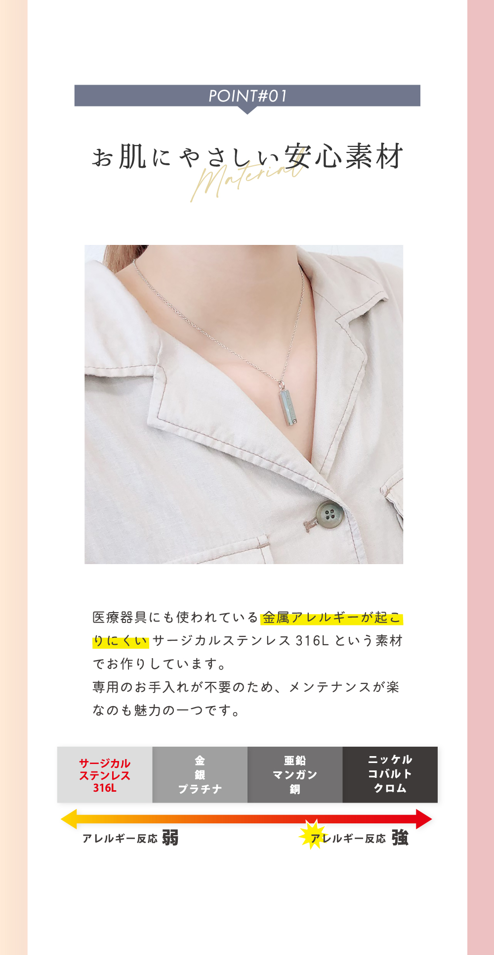 ステンレス  ペアネックレス 4SUP203WH&4SUP203BK