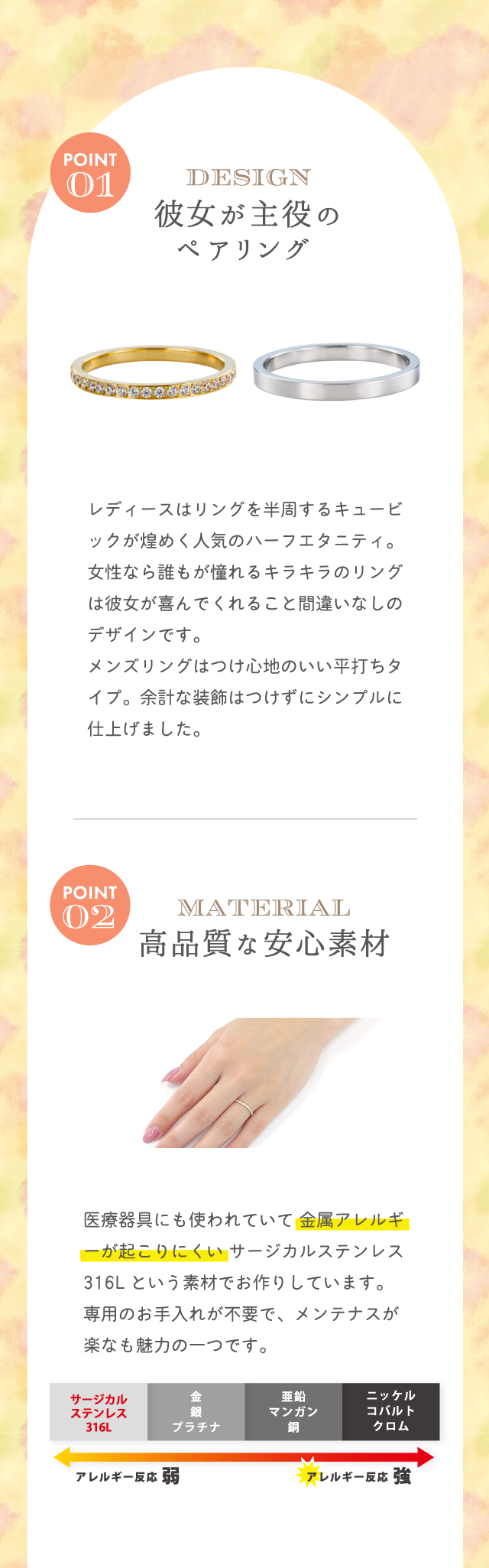 ステンレス ペアリング 4SUR070YG&4SUR071SV 