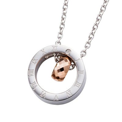 レディースネックレス 刻印可能 サークルトップ タングステン アレルギーフリー サージカルステンレス316L 時計 ローマ数字 ピンク 4SUP025GO