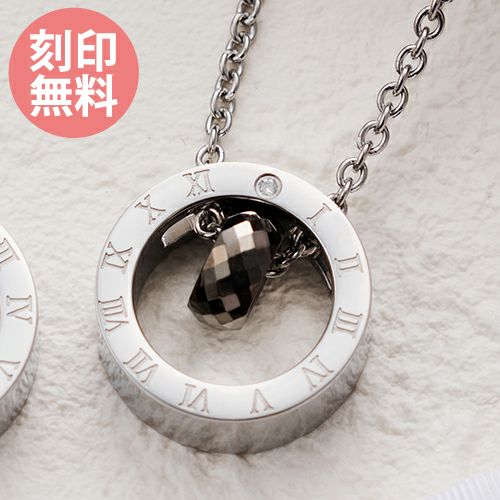 メンズネックレス 刻印可能 サークルトップ タングステン アレルギーフリー サージカルステンレス316L ローマ数字 時計 ブラック 4SUP025BK