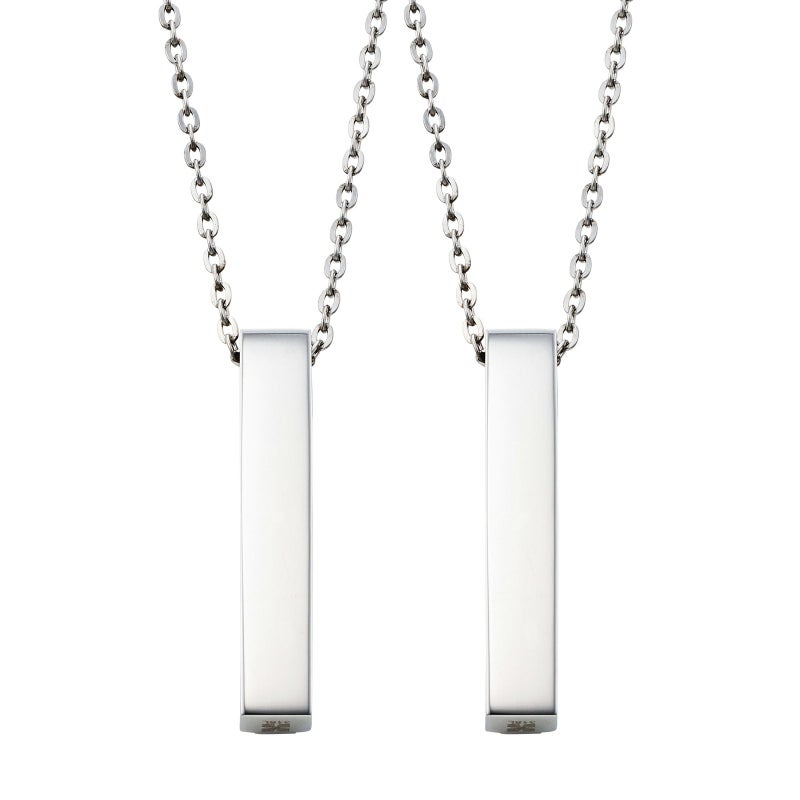 ペアネックレス 刻印可能 誕生月カラーキュービック アレルギーフリー サージカルステンレス316L 角柱 ピンク＆ピンク 4SUP200GO&4SUP200GO