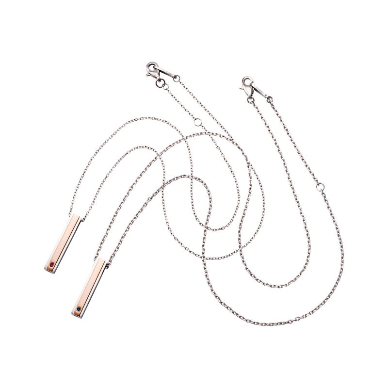 ペアネックレス 刻印可能 誕生月カラーキュービック アレルギーフリー サージカルステンレス316L 角柱 ピンク＆ピンク 4SUP200GO&4SUP200GO