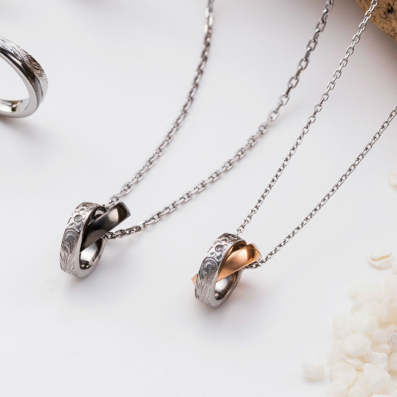ペアネックレス ハワイアン アレルギーフリー サージカルステンレス316L ピンク&ブラック 4SUP072GO&4SUP072BK