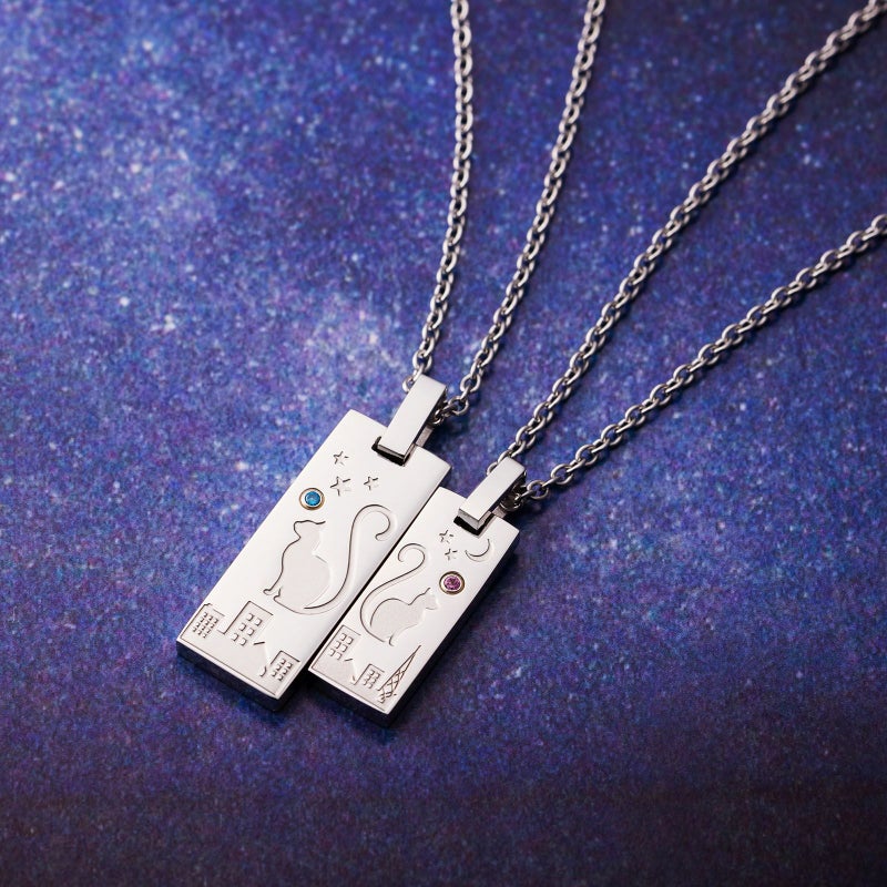 猫 ペアネックレス 刻印可能 誕生月カラーキュービック アレルギーフリー サージカルステンレス316L シルバー＆シルバー 4SUP209SV&4SUP210SV