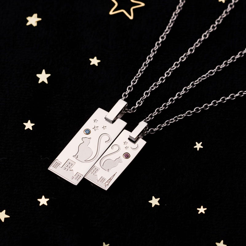 猫 ペアネックレス 刻印可能 誕生月カラーキュービック アレルギーフリー サージカルステンレス316L シルバー＆シルバー 4SUP209SV&4SUP210SV