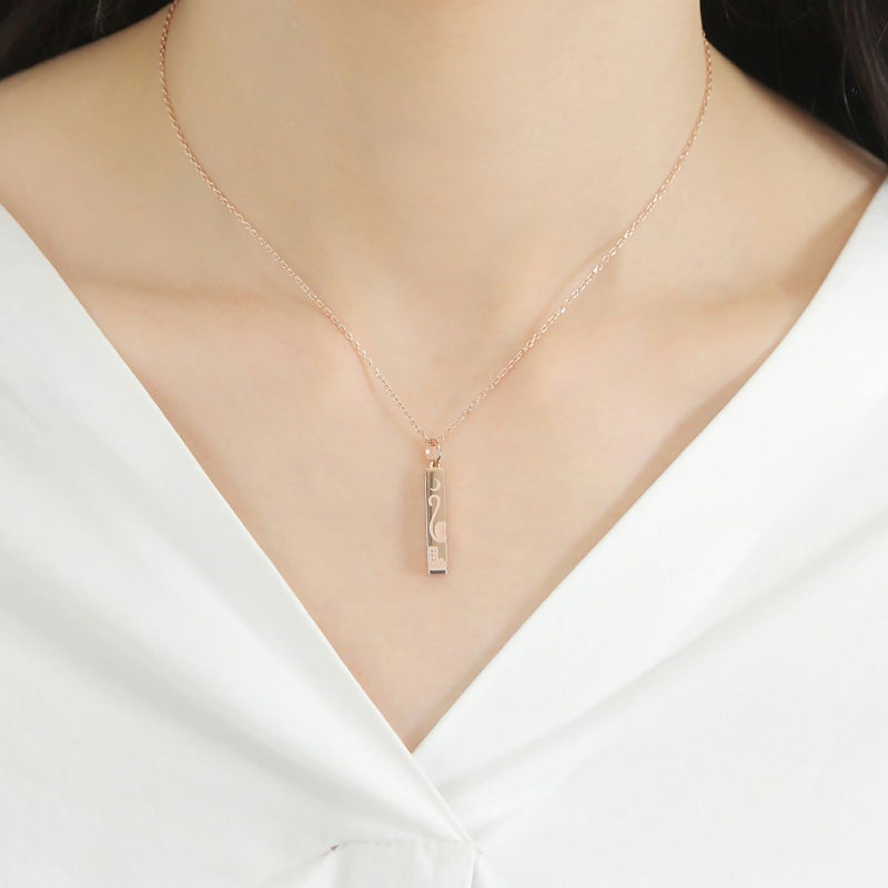 レディースネックレス 刻印可能 アレルギーフリー サージカルステンレス316L 猫 月 しっぽ ピンク 4SUP060GO