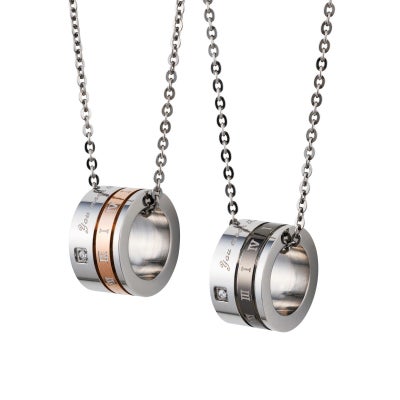 ステンレス ペアネックレス 円周率 メッセージ 4SUP094GO&4SUP094BK